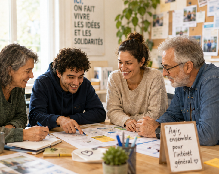 Équipe accompagnant des associations autour d'une table de travail