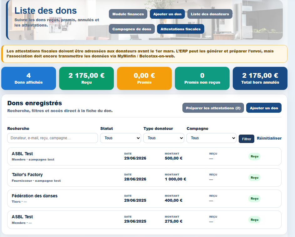 Liste des dons Milo