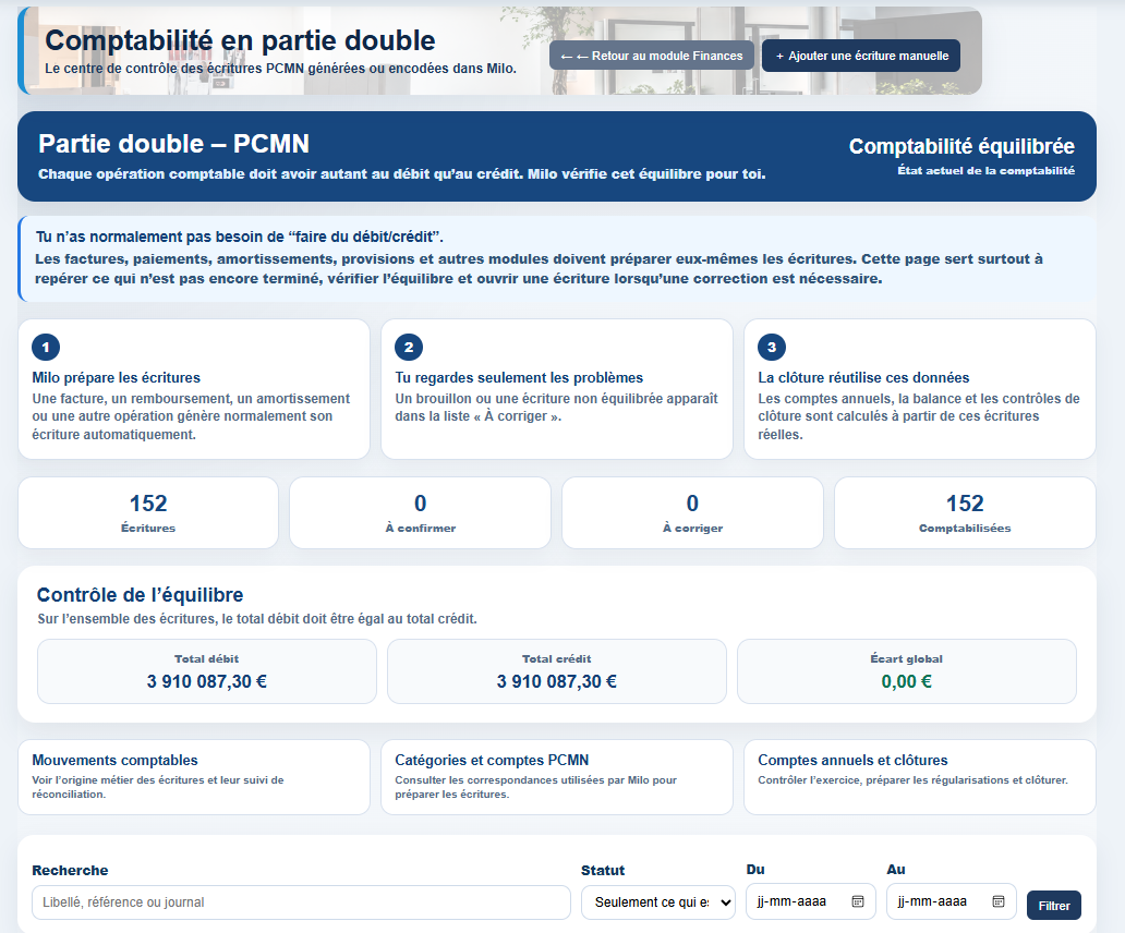 Comptabilité en partie double dans Milo