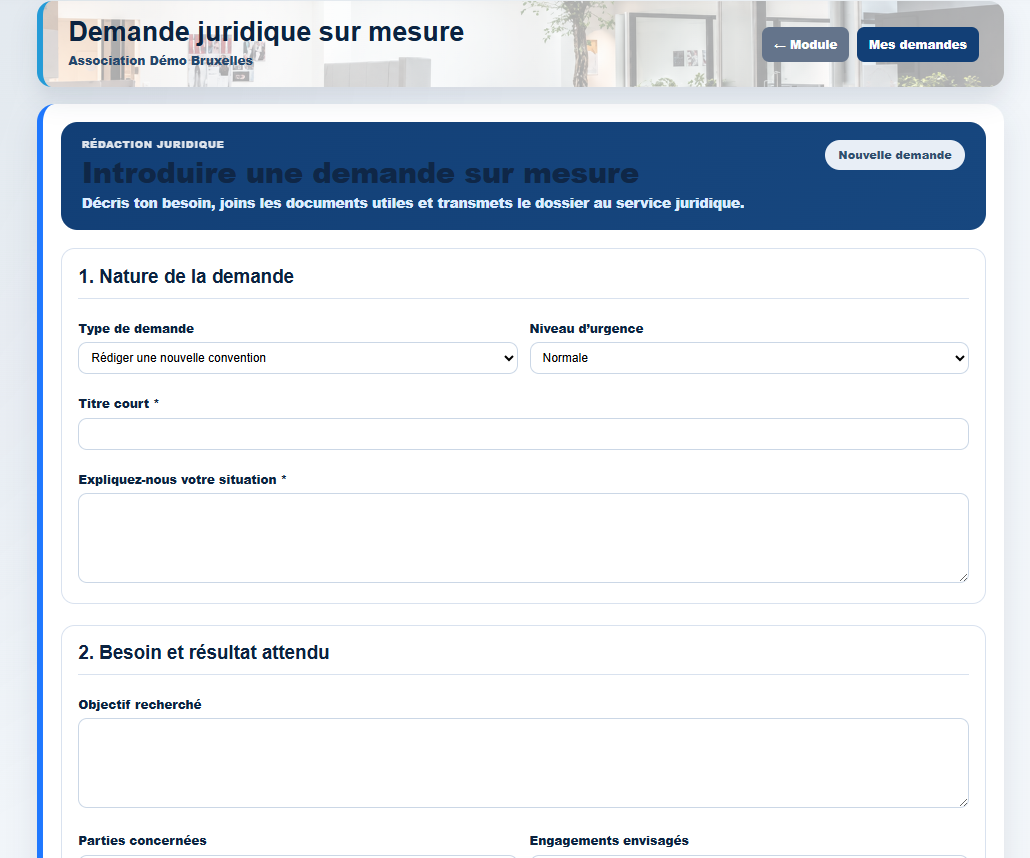 Introduction d’une demande juridique sur mesure