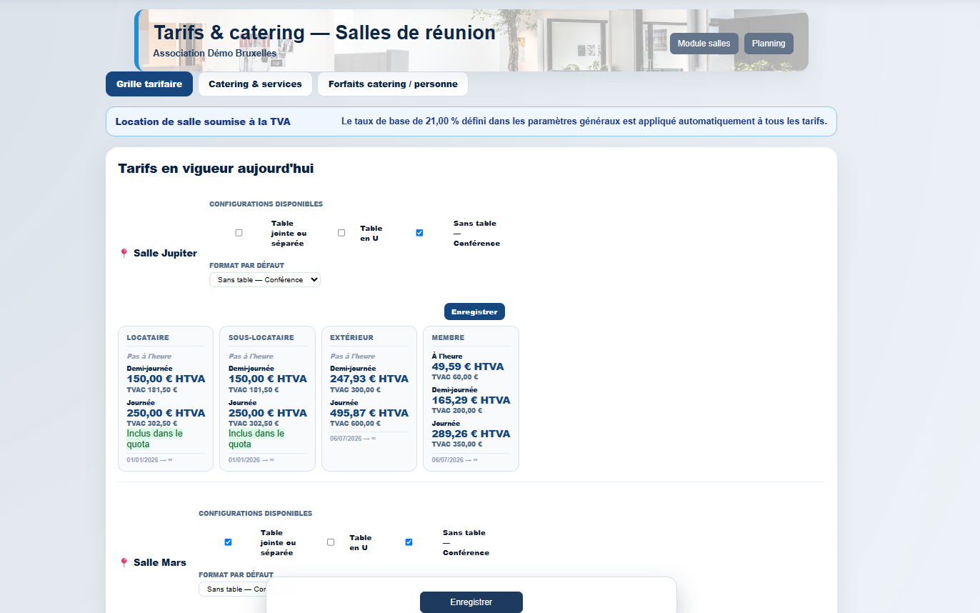 Tarifs de salles et catering dans Milo