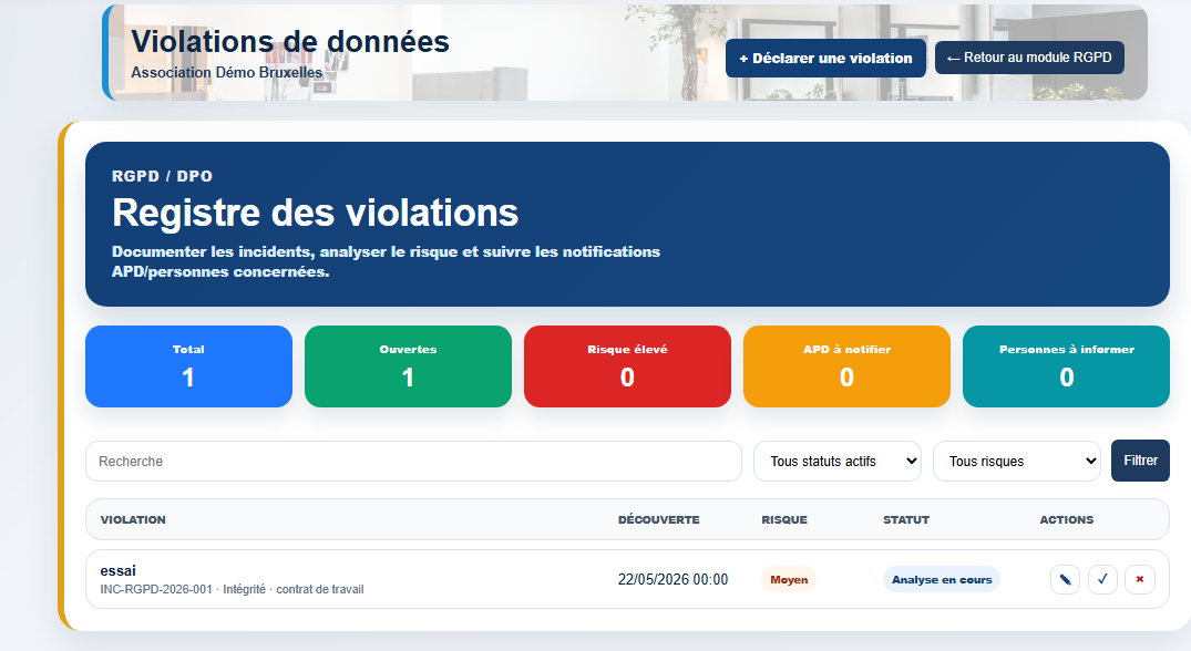 Registre des violations