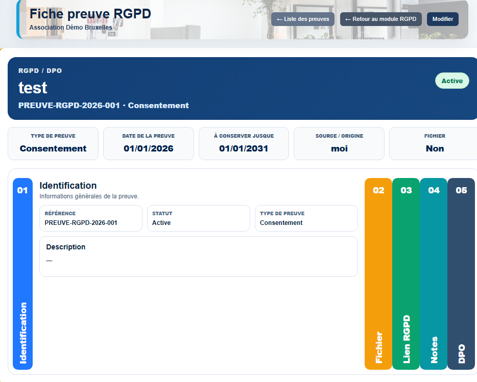 Chaque preuve a sa fiche