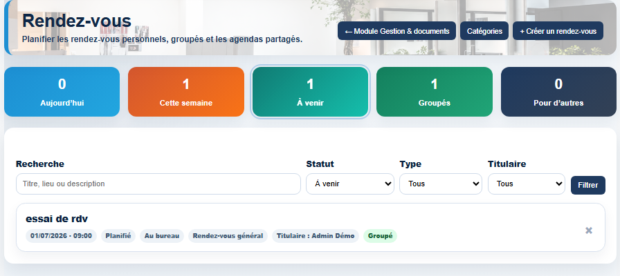 Liste des rendez-vous