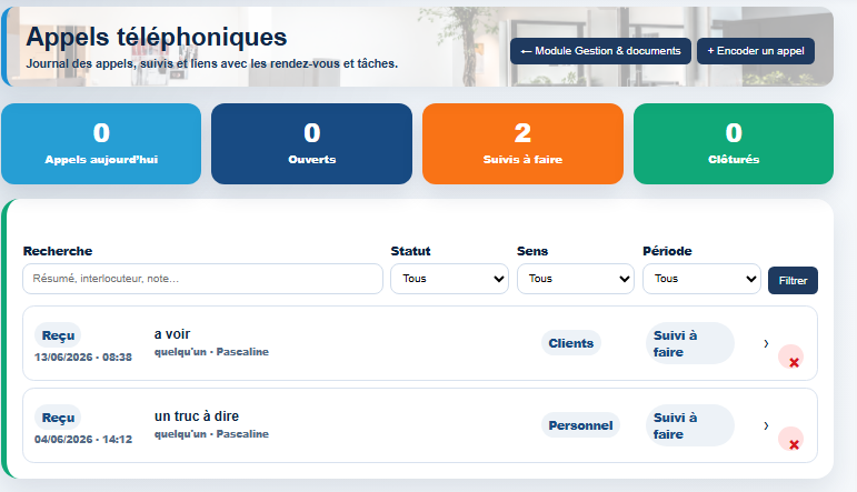 Journal des appels