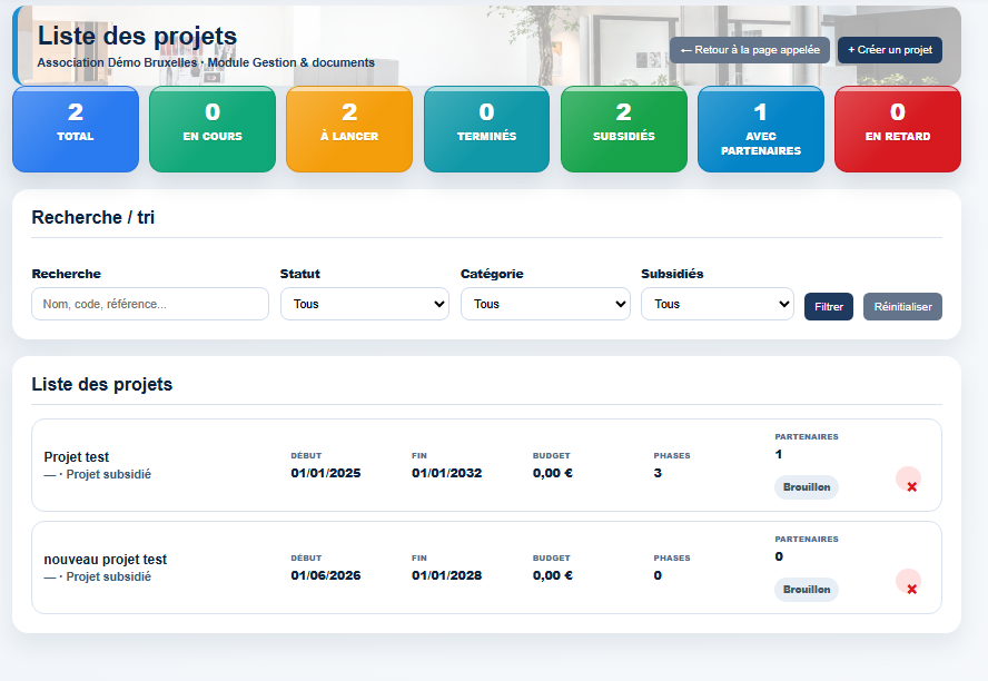 Liste des projets