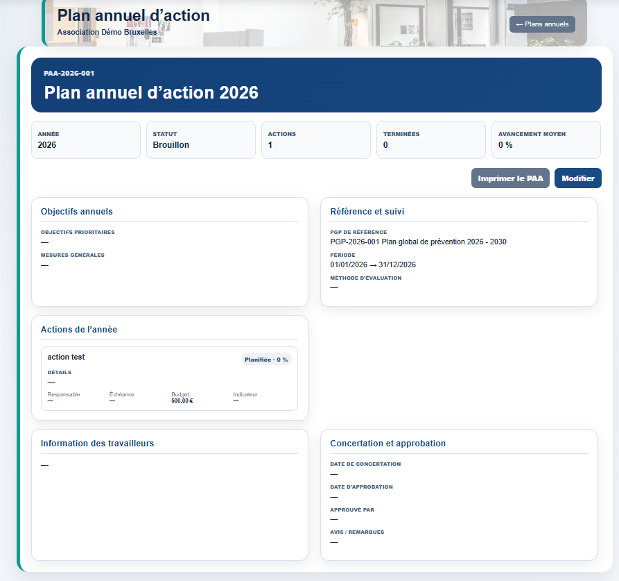 Plan annuel d’action dans Milo