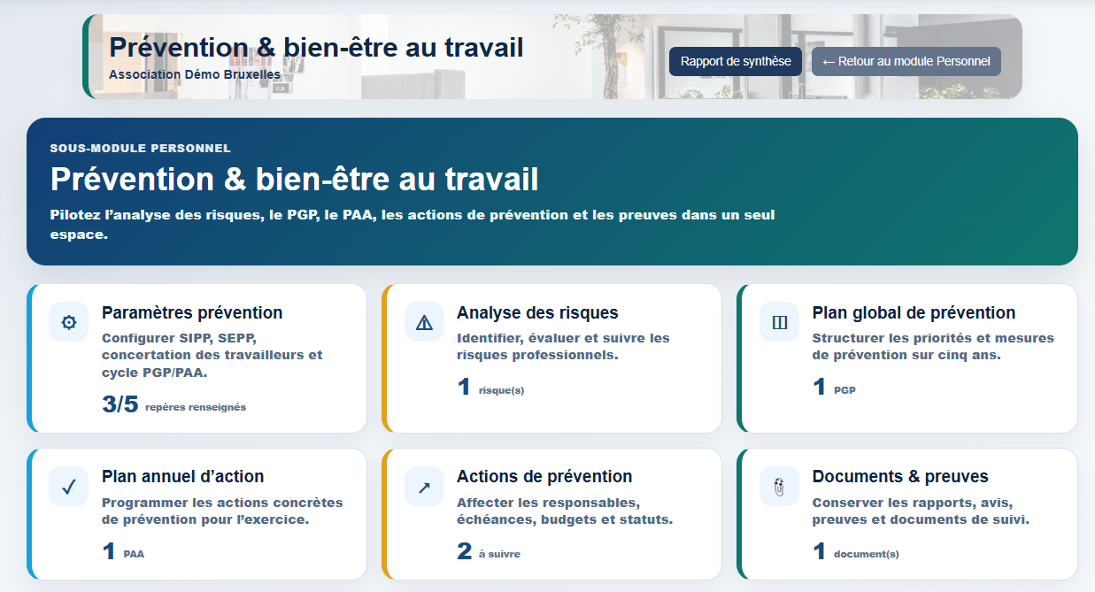 Tableau de bord prévention et bien-être au travail dans Milo