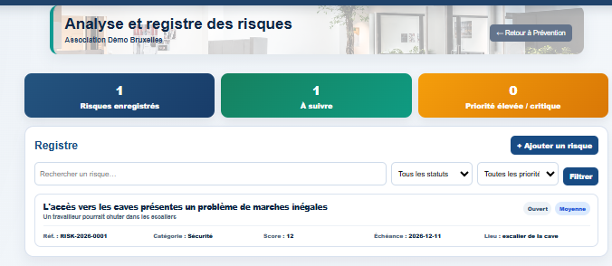 Registre des risques dans Milo