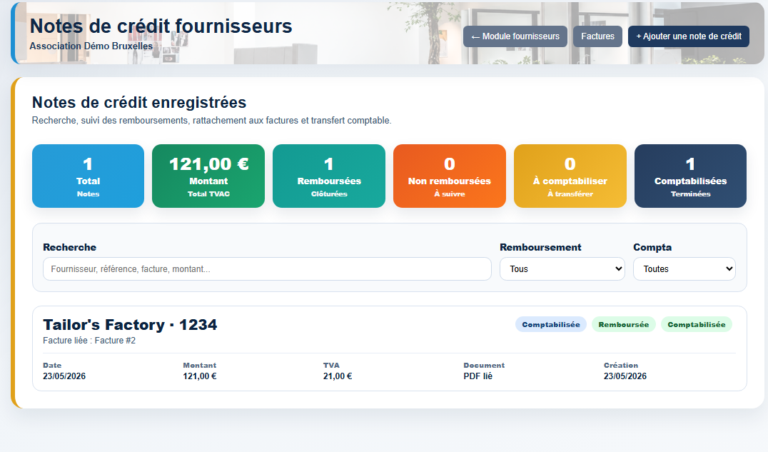 Notes de crédit fournisseurs