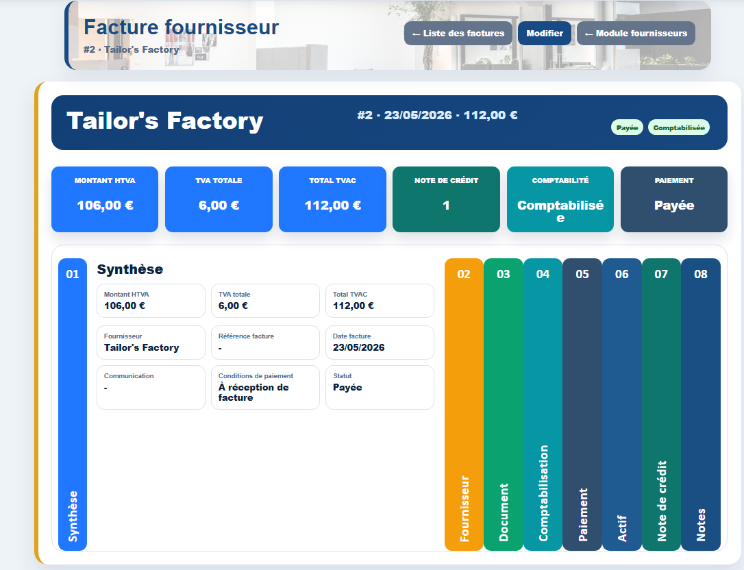 Fiche facture fournisseur