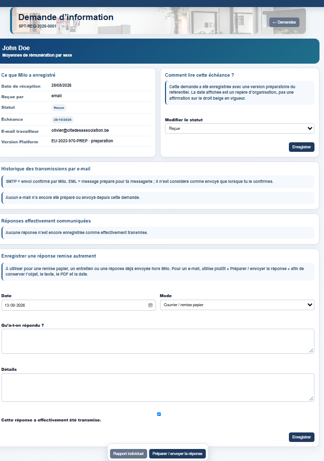 Demande d’information de transparence salariale dans Milo
