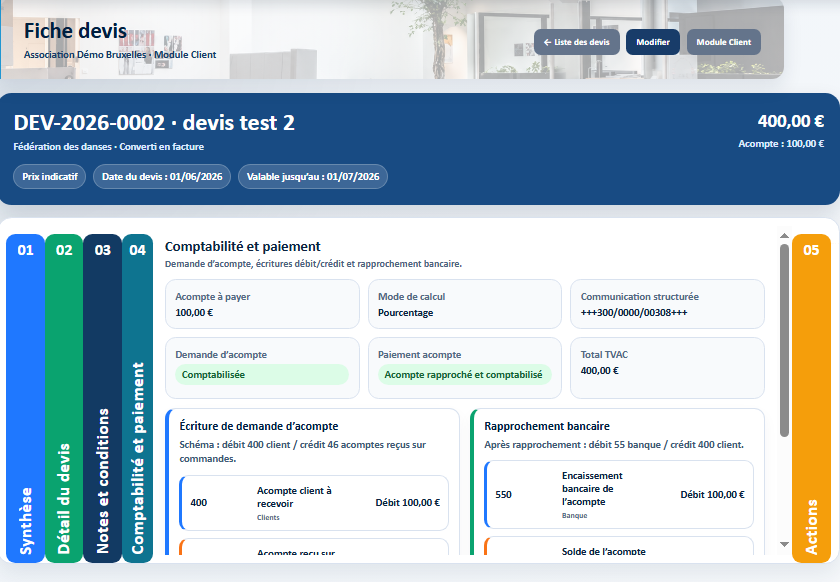 Acompte et rapprochement