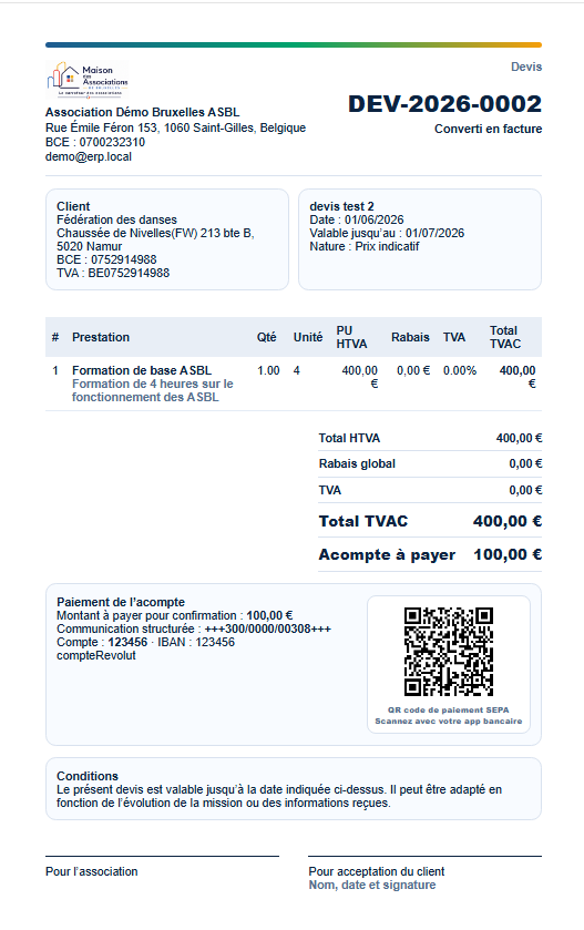 PDF avec QR code de paiement